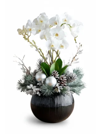 Winter Glow: White Orchid Holiday Centerpiece