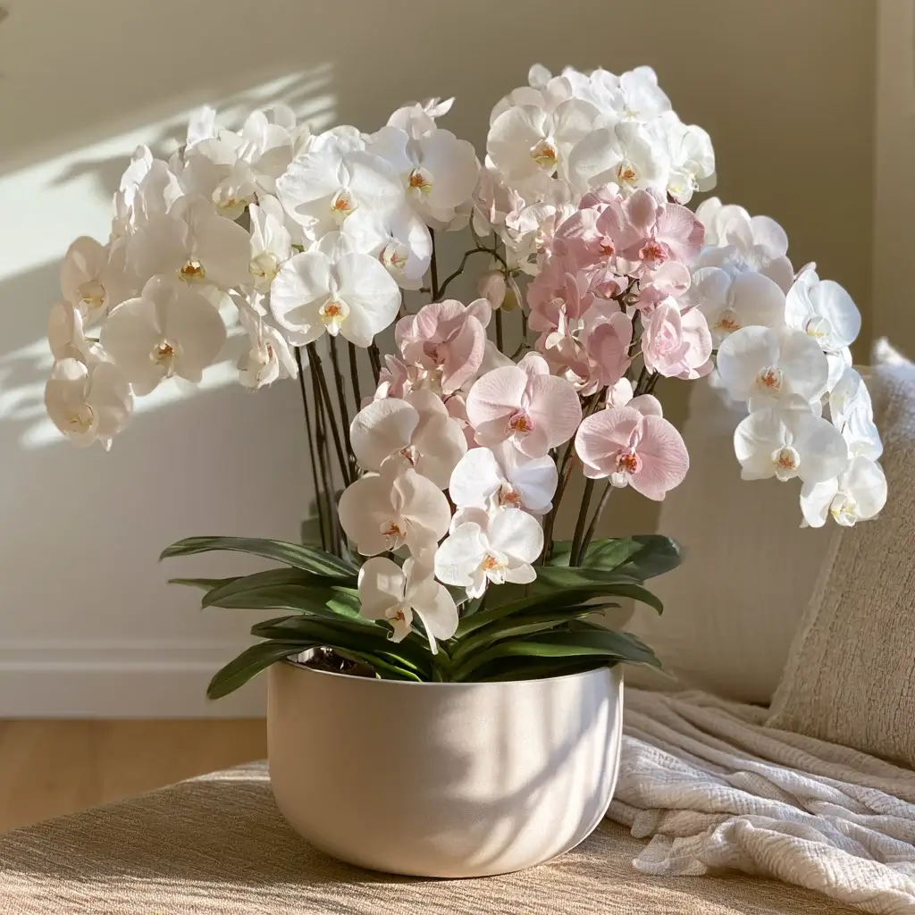 White and soft blush orchids